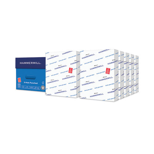 Image of Hammermill® Copy Plus Print Paper, 92 Bright, 3-Hole, 20 lb Bond Weight, 8.5 x 11, White, 500 Sheets/Ream, 10 Reams/Carton