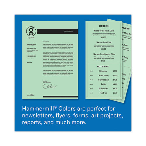 Image of Hammermill® Colors Print Paper, 20 lb Bond Weight, 8.5 x 11, Green, 500 Sheets/Ream, 10 Reams/Carton