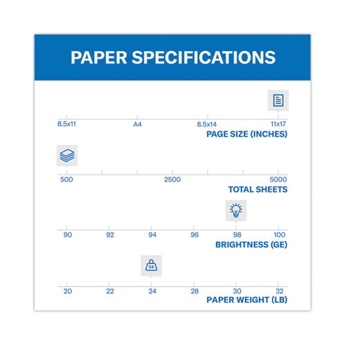 Image of Hammermill® Premium Laser Print Paper, 98 Bright, 24 lb Bond Weight, 11 x 17, White, 500/Ream