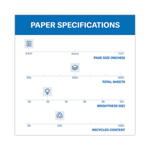 Image of Hammermill® Great White 30 Recycled Print Paper, 92 Bright, 20 lb Bond Weight, 8.5 x 11, White, 500 Sheets/Ream, 10 Reams/Carton