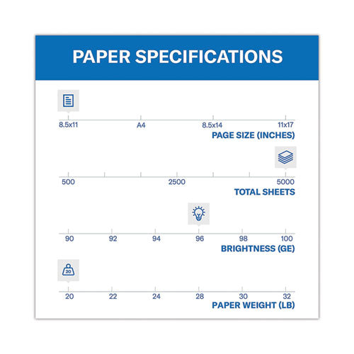 Image of Hammermill® Fore Multipurpose Print Paper, 96 Bright, 20 lb Bond Weight, 8.5 x 11, White, 500 Sheets/Ream, 10 Reams/Carton
