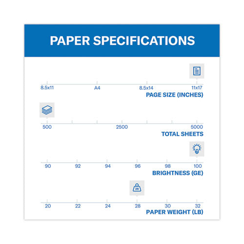 Image of Hammermill® Premium Color Copy Print Paper, 100 Bright, 28 lb Bond Weight, 11 x 17, Photo White, 500/Ream