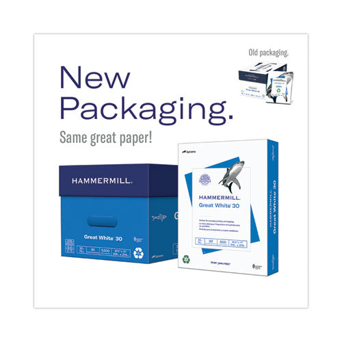 Image of Hammermill® Great White 30 Recycled Print Paper, 92 Bright, 20lb Bond Weight, 8.5 x 11, White, 500/Ream,10 Reams/Carton,40 Cartons/Pallet