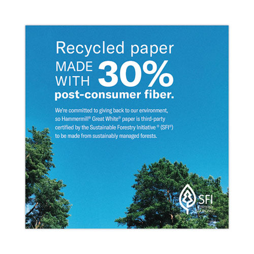 Image of Hammermill® Great White 30 Recycled Print Paper, 92 Bright, 20lb Bond Weight, 8.5 x 11, White, 500/Ream,10 Reams/Carton,40 Cartons/Pallet