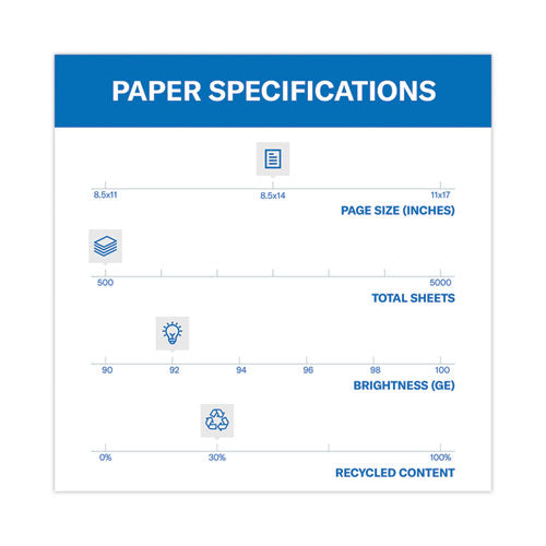 Image of Hammermill® Great White 30 Recycled Print Paper, 92 Bright, 20 lb Bond Weight, 8.5 x 14, White, 500/Ream