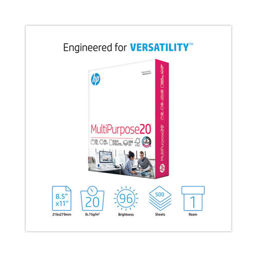 Image of HP Papers MultiPurpose20 Paper, 96 Bright, 20 lb Bond Weight, 8.5 x 11, White, 500/Ream