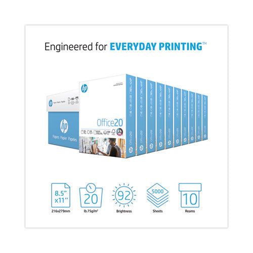 Image of HP Papers Office20 Paper, 92 Bright, 20 lb Bond Weight, 8.5 x 11, White, 500 Sheets/Ream, 10 Reams/Carton