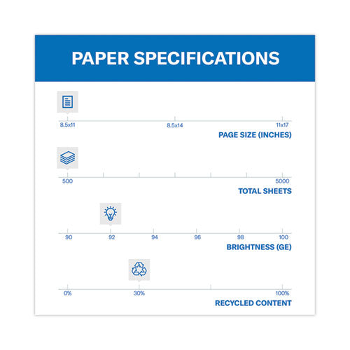 Image of Hammermill® Great White 30 Recycled Print Paper, 92 Bright, 20 lb Bond Weight, 8.5 x 11, White, 500/Ream