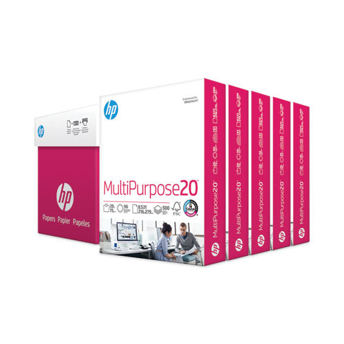 Image of HP Papers MultiPurpose20 Paper, 96 Bright, 20 lb Bond Weight, 8.5 x 11, White, 500 Sheets/Ream, 5 Reams/Carton