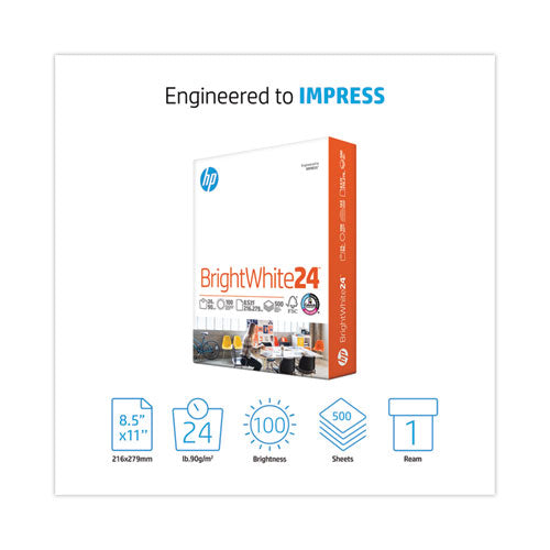 Image of HP Papers Brightwhite24 Paper, 100 Bright, 24 lb Bond Weight, 8.5 x 11, Bright White, 500/Ream