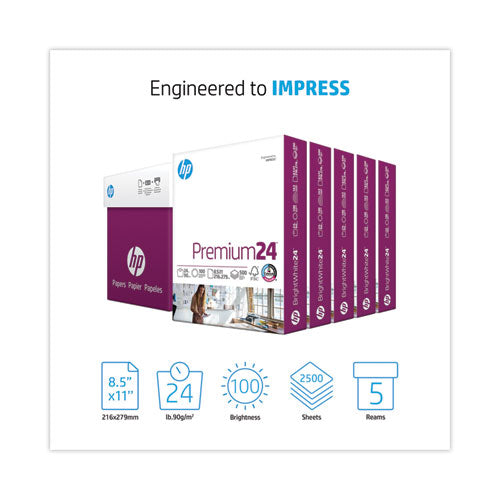 Image of HP Papers Premium24 Paper, 98 Bright, 24 lb Bond Weight, 8.5 x 11, Ultra White, 500 Sheets/Ream, 5 Reams/Carton