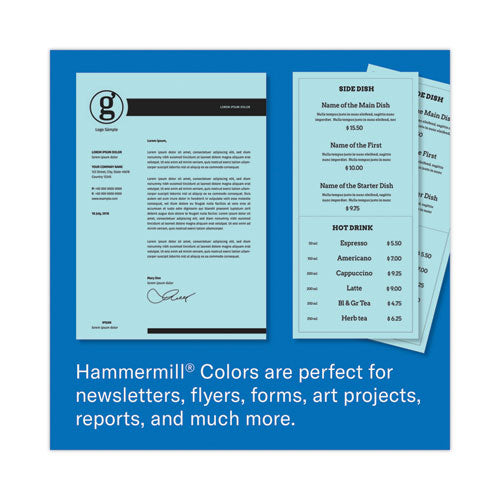 Image of Hammermill® Colors Print Paper, 20 lb Bond Weight, 8.5 x 11, Blue, 500 Sheets/Ream, 10 Reams/Carton