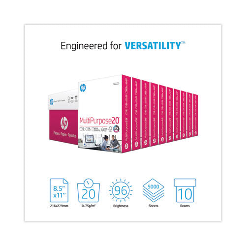 Image of HP Papers MultiPurpose20 Paper, 96 Bright, 20 lb Bond Weight, 8.5 x 11, White, 500 Sheets/Ream, 10 Reams/Carton