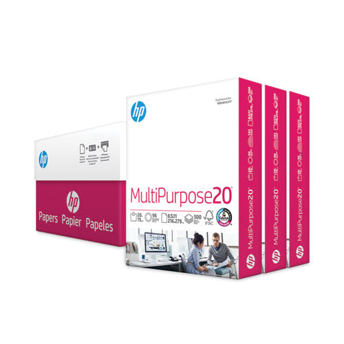 Image of HP Papers MultiPurpose20 Paper, 96 Bright, 20 lb Bond Weight, 8.5 x 11, White, 500 Sheets/Ream, 3 Reams/Carton