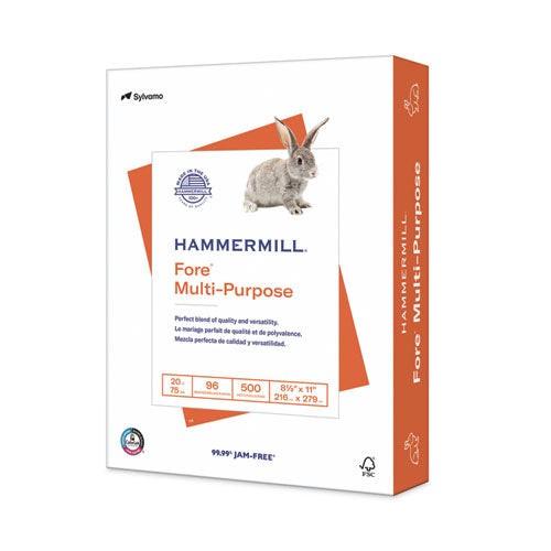 Image of Hammermill® Fore Multipurpose Print Paper, 96 Bright, 20 lb Bond Weight, 8.5 x 11, White, 500 Sheets/Ream
