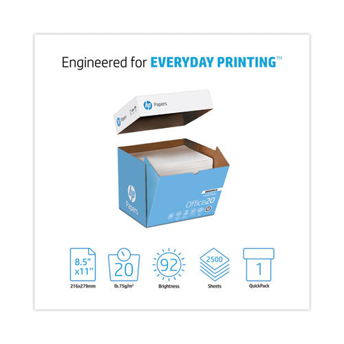 Image of HP Papers Office20 Paper, 92 Bright, 20 lb Bond Weight, 8.5 x 11, White, 2, 500/Carton