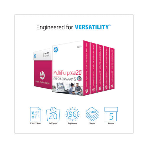 Image of HP Papers MultiPurpose20 Paper, 96 Bright, 20 lb Bond Weight, 8.5 x 11, White, 500 Sheets/Ream, 5 Reams/Carton