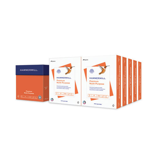 Image of Hammermill® Premium Multipurpose Print Paper, 97 Bright, 20 lb Bond Weight, 8.5 x 11, White, 500 Sheets/Ream, 10 Reams/Carton