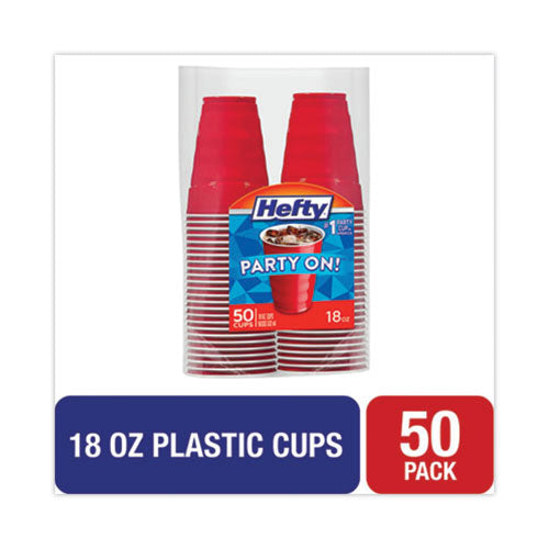 Image of Hefty® Easy Grip Disposable Plastic Party Cups, 18 oz, Red, 50/Pack, 8 Packs/Carton