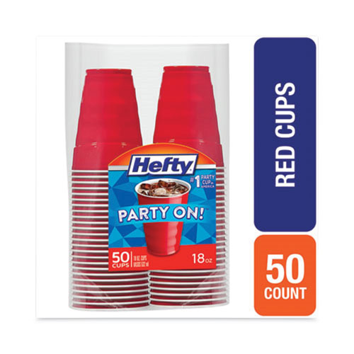 Image of Hefty® Easy Grip Disposable Plastic Party Cups, 18 oz, Red, 50/Pack, 8 Packs/Carton