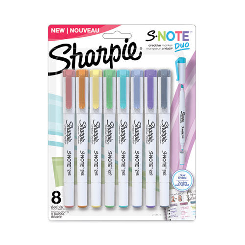 Image of Sharpie® S-Note Creative Markers, Assorted Ink Colors, Bullet/Chisel Tip, White Barrel, 8/Pack