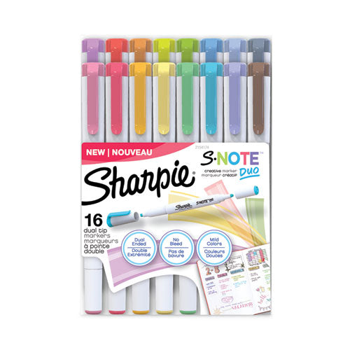 Image of Sharpie® S-Note Creative Markers, Assorted Ink Colors, Bullet/Chisel Tip, White Barrel, 16/Pack