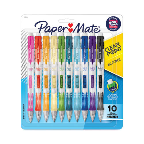 Image of Paper Mate® Clear Point Mechanical Pencil, 0.7 mm, HB (#2), Black Lead, Assorted Barrel Colors, 10/Pack