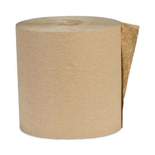 Image of Eco Green® Recycled Hardwound Paper Towels, 1-Ply, 8" x 600 ft, 1.6 Core, Kraft, 12 Rolls/Carton