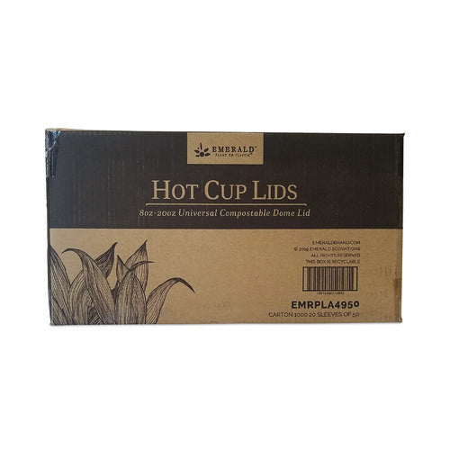 Image of Emerald Plant to Plastic Fully Closed PLA Hot Cup Lid, Fits 8 oz to 20 oz Hot Cups, Plastic, White, 50/Pack, 20 Packs/Carton