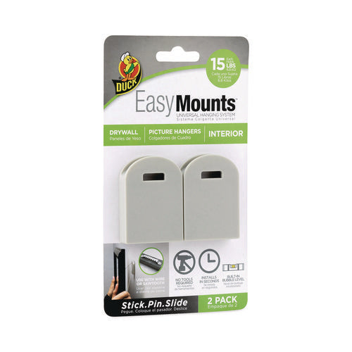 Image of Duck® Duck EasyMounts Small Picture Hanger, Gray, 15 lb Capacity, 2 Hangers