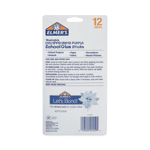 Image of Elmer's® Disappearing Purple School Glue Stick, 0.21 oz, Dries Clear, 12/Pack