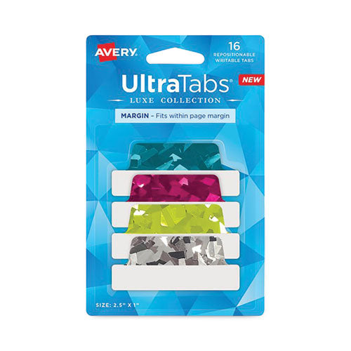 Image of Avery® Ultra Tabs Luxe Collection Repositionable Tabs, 1/5-Cut, Assorted Jewel Prism Colors, 2.5" Wide, 16/Pack
