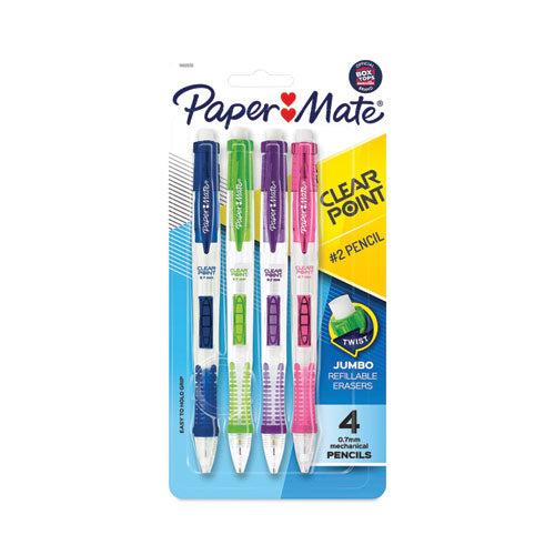 Image of Paper Mate® Clear Point Mechanical Pencil, 0.7 mm, HB (#2), Black Lead, Assorted Barrel Colors, 4/Pack