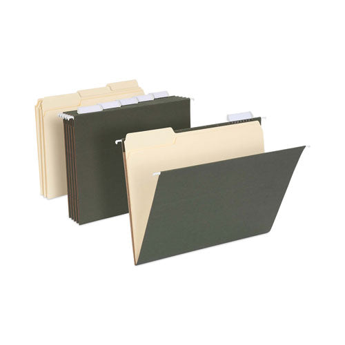 Image of Pendaflex® Hanging File Folder Combo Kit, Letter Size, (25) 1/5-Cut Standard Green Hanging Folders, (50) 1/3-Cut Manila File Folders