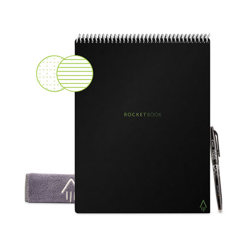 Image of Rocketbook Flip Smart Notepad, Black Cover, Lined/Dot Grid Rule, 8.5 x 11, White, 16 Sheets
