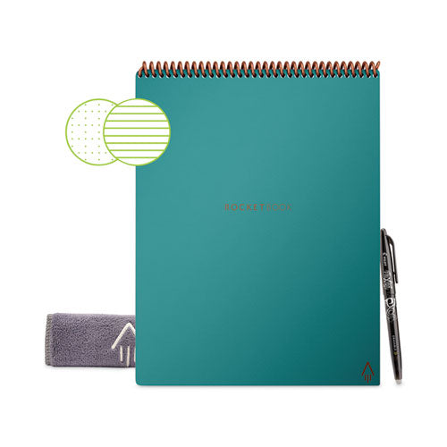 Image of Rocketbook Flip Smart Notepad, Teal Cover, Lined/Dot Grid Rule, 8.5 x 11, White, 16 Sheets