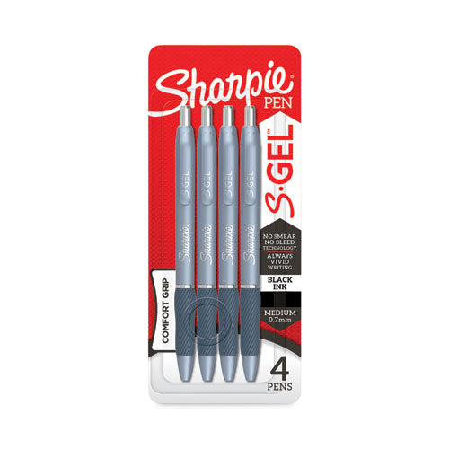 Image of Sharpie® S-Gel S-Gel Fashion Barrel Gel Pen, Retractable, Medium 0.7 mm, Black Ink, Frost Blue Barrel, 4/Pack