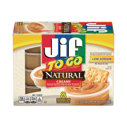 Image of Jif To Go® Spreads, Natural Creamy Peanut Butter, 1.5 oz Cup, 8/Box
