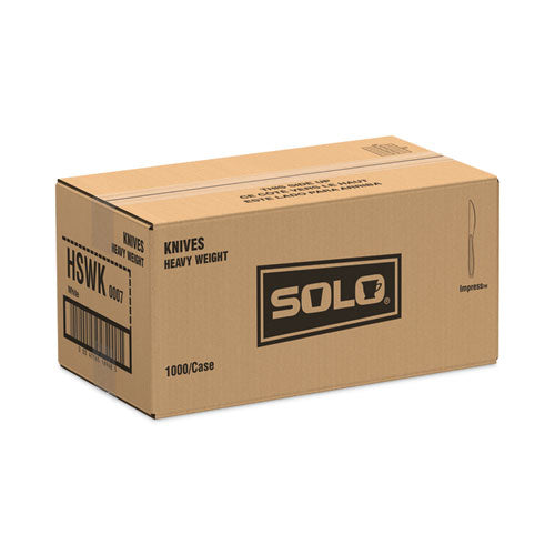 Image of SOLO® Impress Heavyweight Full-Length Polystyrene Cutlery, Knife, Plastic, White, 1,000/Carton