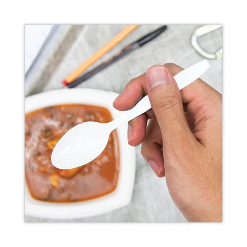 Image of SOLO® Impress Heavyweight Full-Length Polystyrene Cutlery, Spoon, Plastic, White, 1,000/Carton