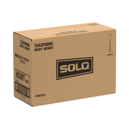 Image of SOLO® Impress Heavyweight Full-Length Polystyrene Cutlery, Spoon, Plastic, White, 1,000/Carton