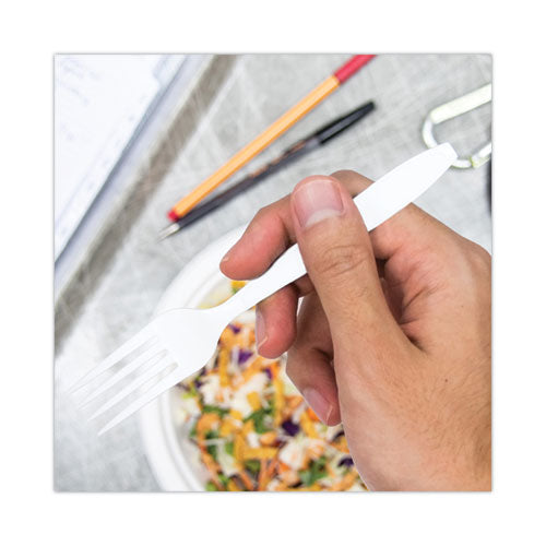Image of SOLO® Impress Heavyweight Full-Length Polystyrene Cutlery, Fork, Plastic, White, 1,000/Carton