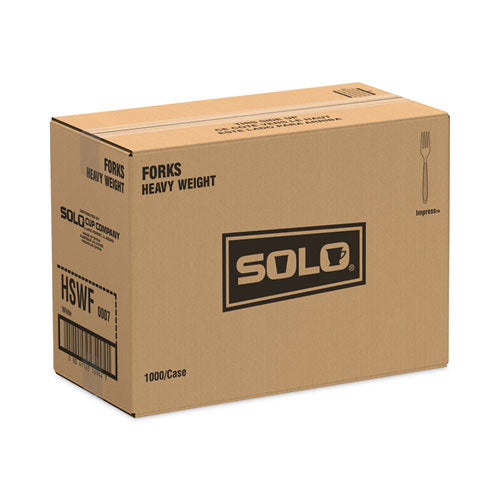 Image of SOLO® Impress Heavyweight Full-Length Polystyrene Cutlery, Fork, Plastic, White, 1,000/Carton