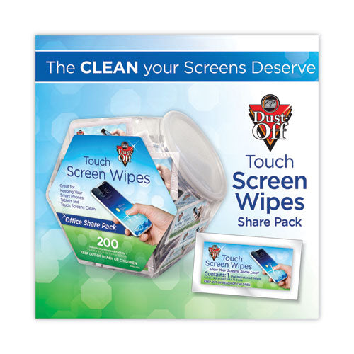 Image of Dust-Off® Touch Screen Wipes, 5 x 6, Citrus, 200 Individual Foil Packets in an Easy Grab Jar