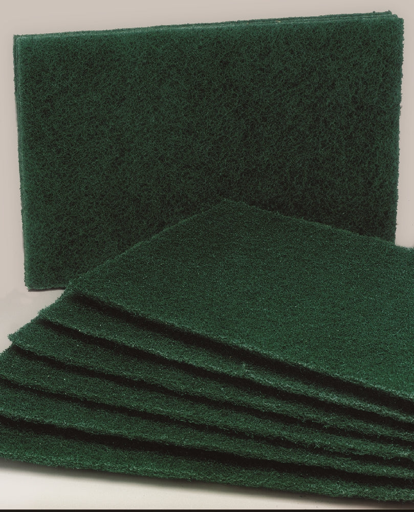 Image of Scouring Pads, Light Cleaning, 6" x 9-1/2" x 1/4", Green