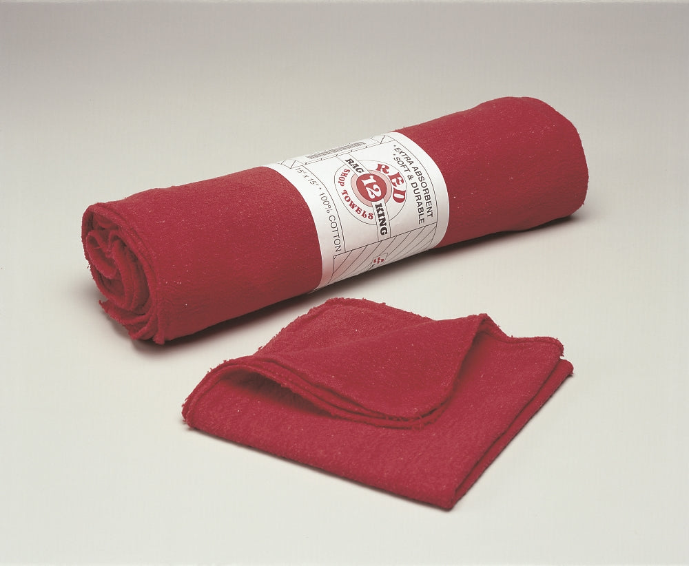 Image of Red Shop Towels, Machinery Wiping, Cotton, 15" x 15"