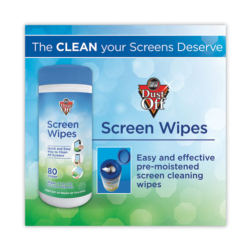Image of Dust-Off® Premoistened Monitor Cleaning Wipes, Cloth, 5 x 7, Citrus, White, 80/Tub