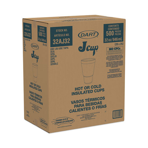 Image of Dart® Foam Drink Cups, Tapered Bottom, 32 oz, White, 25/Bag, 20 Bags/Carton