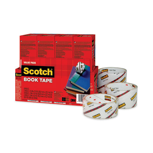 Image of Scotch® Book Tape Value Pack, 3" Core, (2) 1.5" X 15 Yds, (4) 2" X 15 Yds, (2) 3" X 15 Yds, Clear, 8/pack