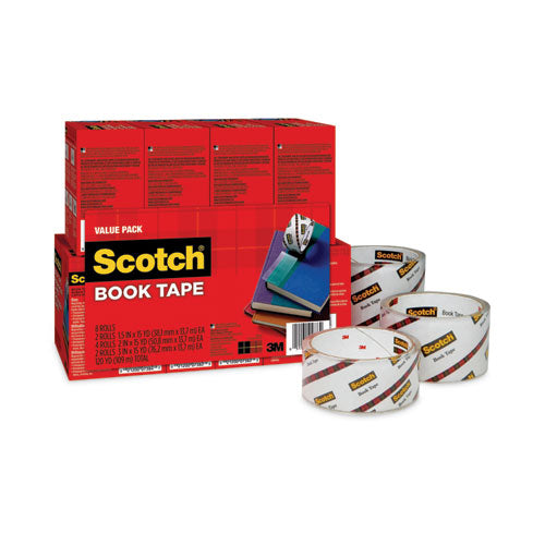 Image of Scotch® Book Tape Value Pack, 3" Core, (2) 1.5" X 15 Yds, (4) 2" X 15 Yds, (2) 3" X 15 Yds, Clear, 8/pack